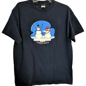 Hybrid Tees Navy Snowman FREEZE Funny Novelty Shirt Large